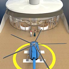 Yacht design: rotating helicopter hangar